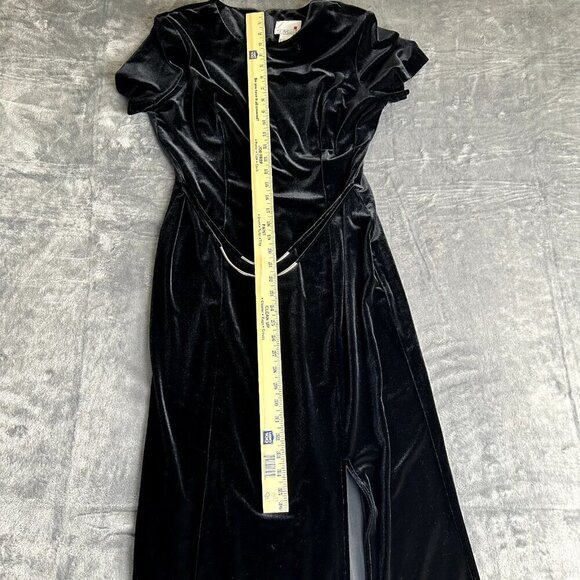 Vintage 90s Velvet Maxi Dress Short Sleeve Belted Goth Grunge Party 11/12 Witchy - Picture 6 of 11